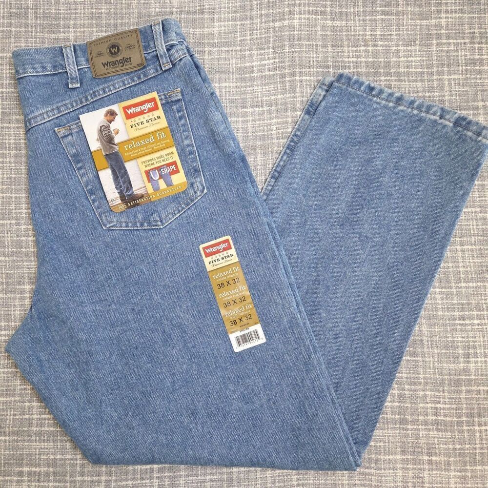 NWT Wrangler® Five Star Premium Denim Relaxed Fit Jean Stone Bleach Men's 38x32
